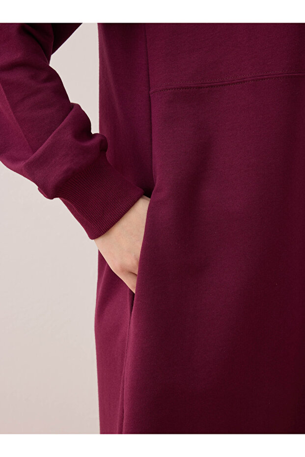 Cep Detaylı Basic Tesettür Elbise - Vişne - - 4