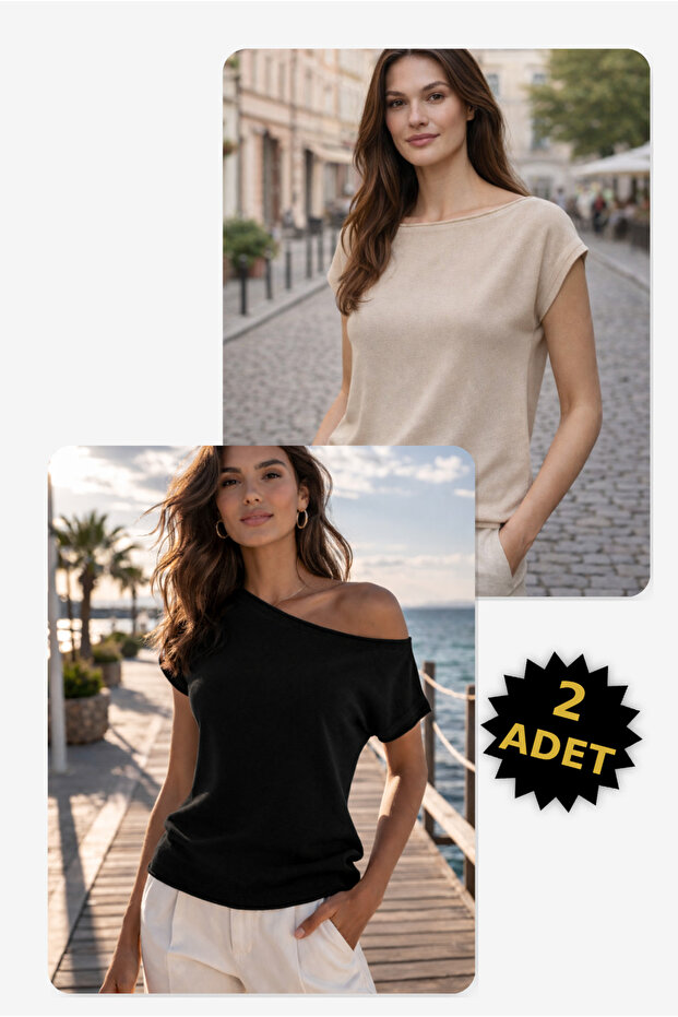 Women's Knitwear Blouse Batwing Sleeve Short Sleeve Sausage Collar Boat Neck Basic Casual 2 Pieces Mink/Black