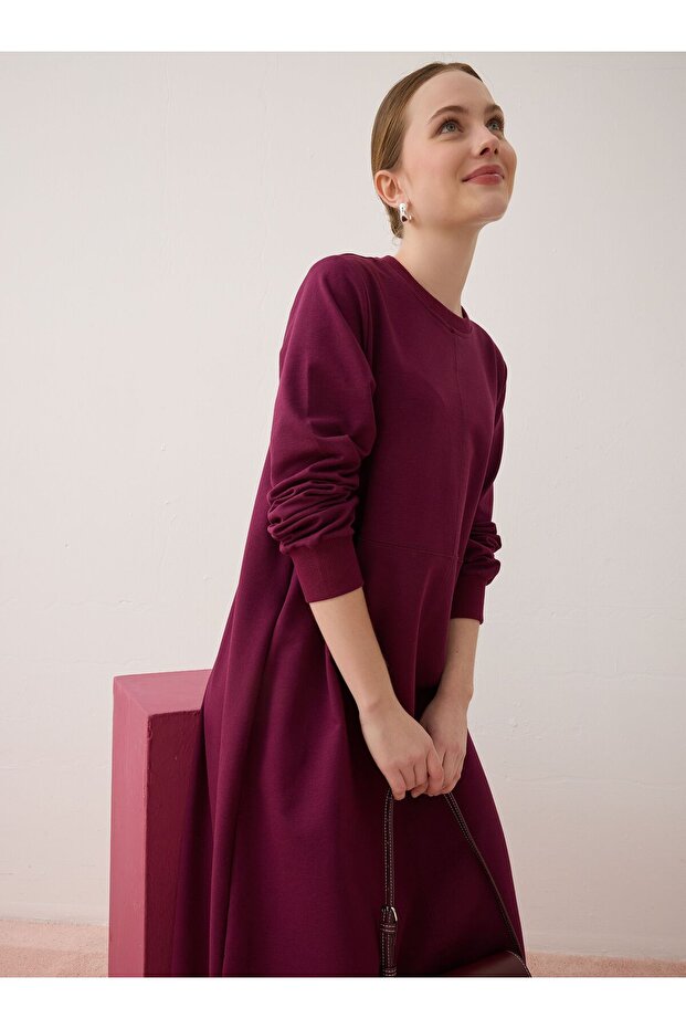 Cep Detaylı Basic Tesettür Elbise - Vişne - - 2