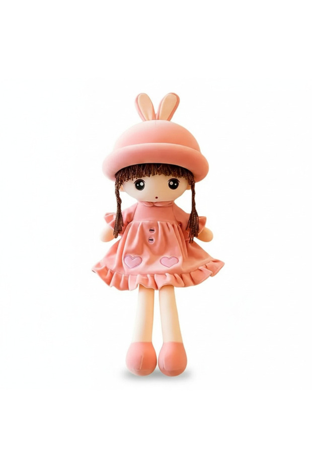 Cute Bunny Hat Plush Doll 45CM – Soft Stuffed Girl Doll Toy for Kids Gift-Pink