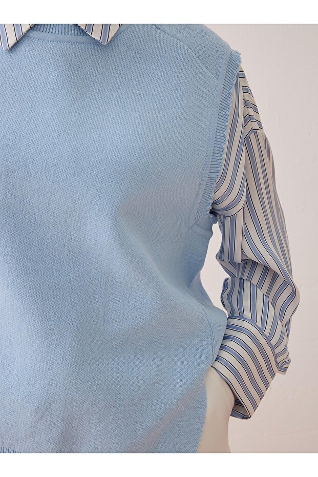 Triko Basic Süveter - Mavi - - 5