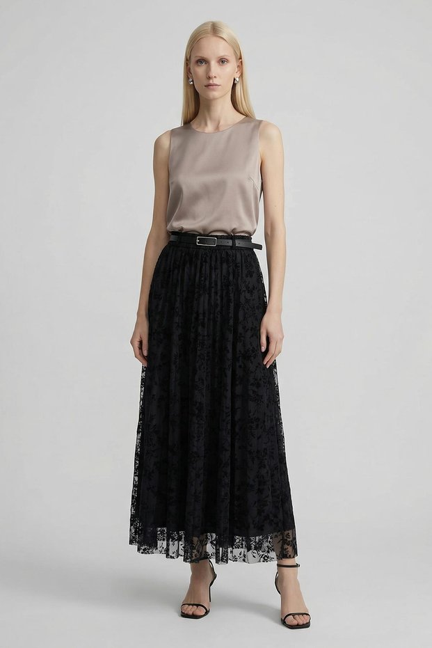 Black Belt piece flock pattern skirt 8471a