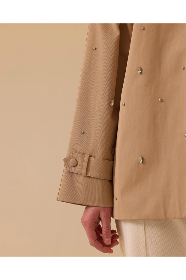 Taşlı Oversize Trençkot - 5