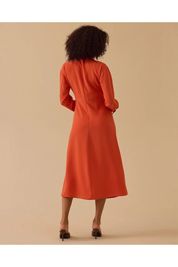 Gömlek Yaka Drapeli Elbise - 5