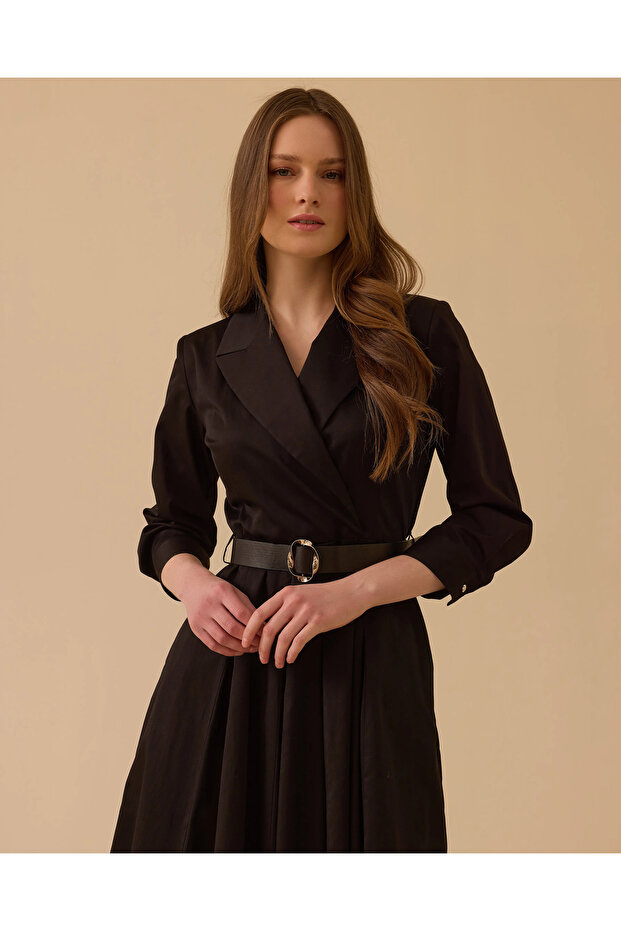 Kemerli Kruvaze Elbise - 3