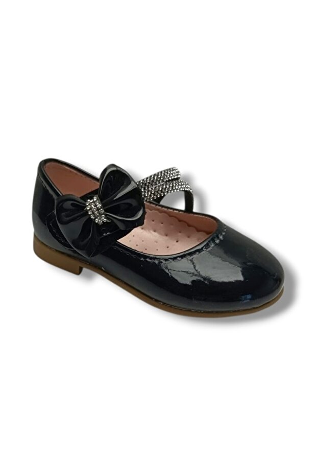 7050-26 Patent Leather Stoned Double-Strapped Girls' Ballerinas 21-25