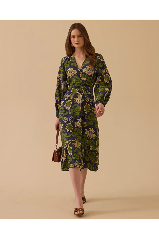 Patterned Belted Double Breasted Dress - 3