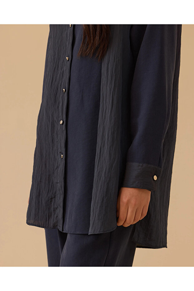 Çift Kumaşlı Düğmeli Tunik - 4