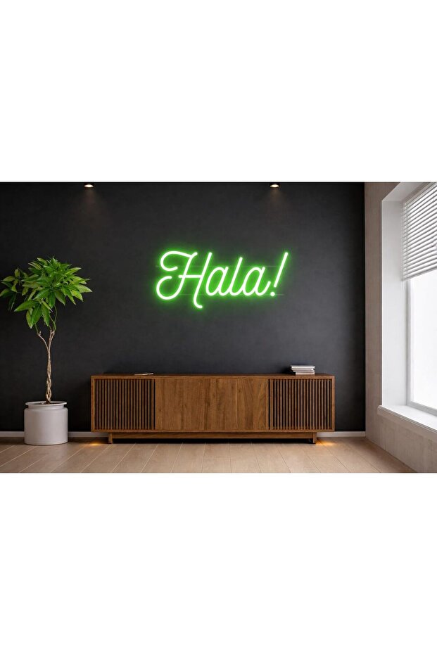 لوحة جدارية مضيئة بتقنية LED من هالا، مقاس 9×29 سم، قاعدة أكريليك خضراء 6 مم، مناسبة للاستوديوهات وغرف النوم