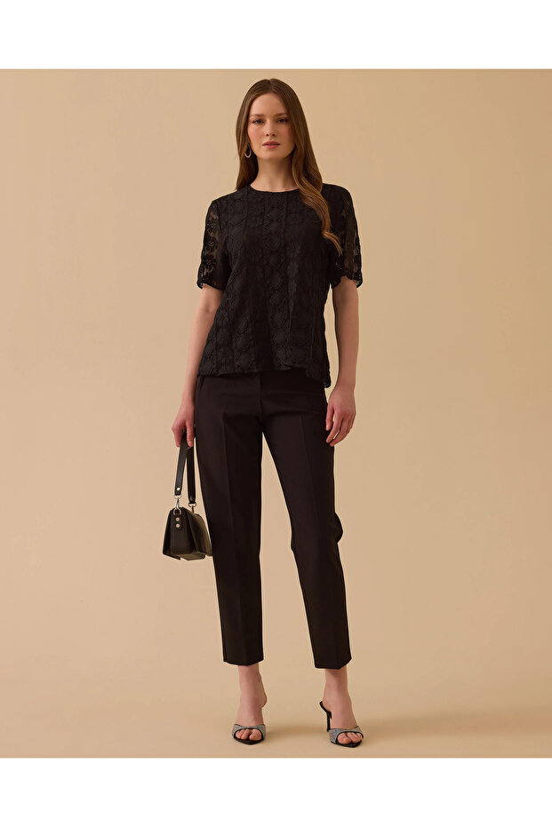 Çiçek Desenli Dantel Bluz - 2