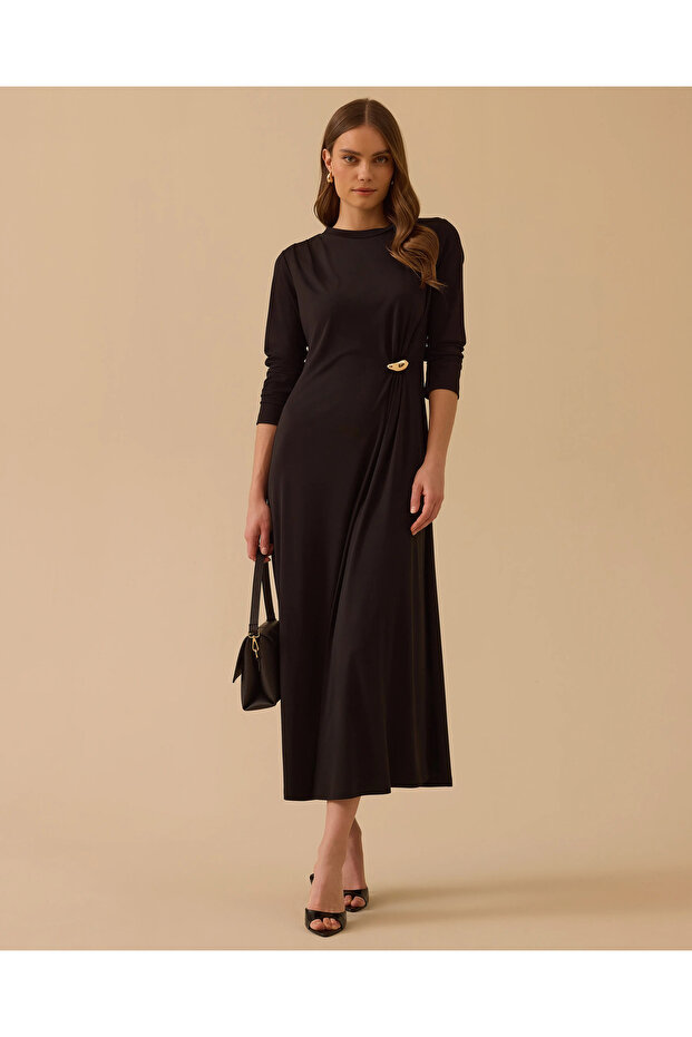 cu accesoriu metalic Rochie cu mânecă lungă - 3