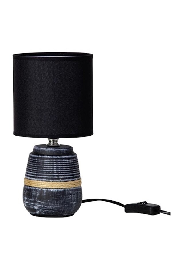 Ceramic Table Lamp, Black-White, Black Shade, 26 cm, E14 Socket - 1