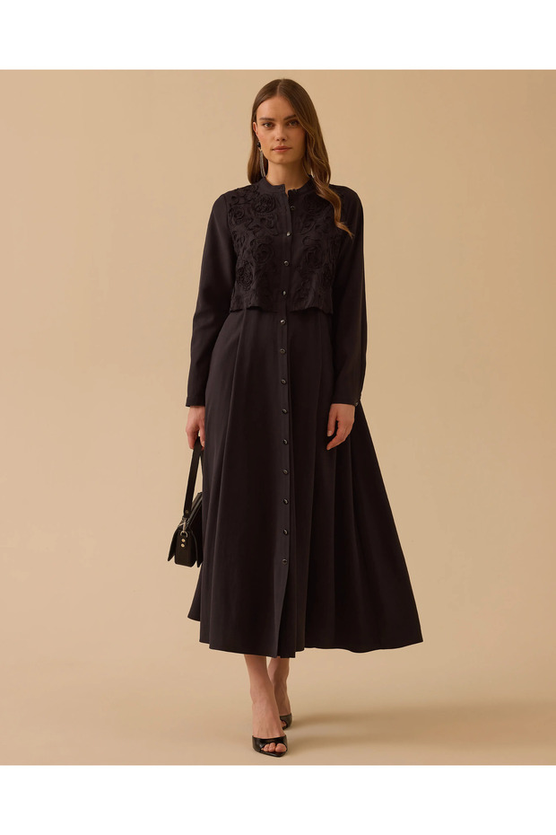 Katmanlı Nakış Detaylı Elbise - 3