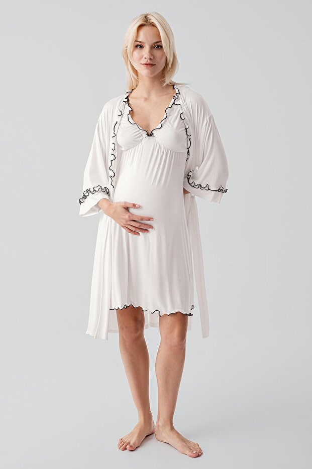 Strappy Short Flexible Viscose Maternity Dressing Gown Nightgown Set
