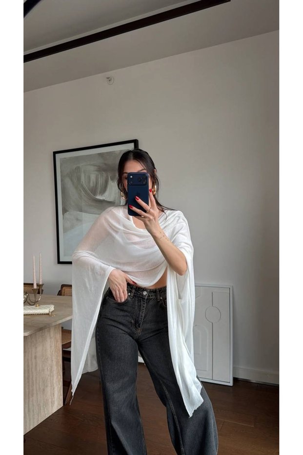 White Cape Cashmere Transparent Blouse - 7097