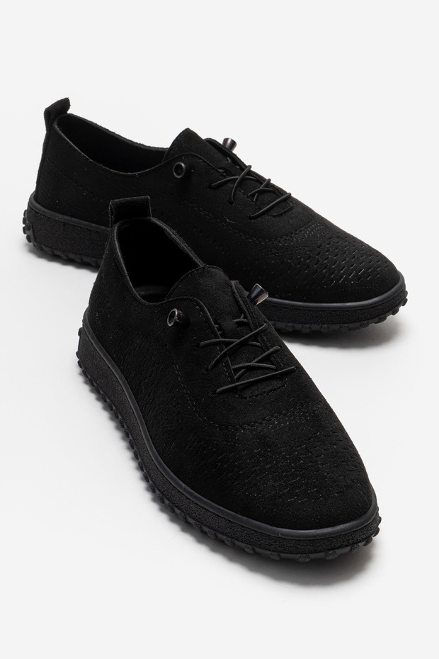 Rubber-Soled Women's Casual Shoes; Black Suede