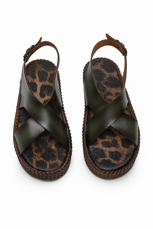 Women's Green Poly Sole Comfortable Cross-Strap Sandals