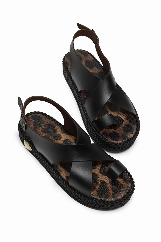 Women's Black Poly Sole Comfortable Cross-Strap Flip-Flop Sandals
