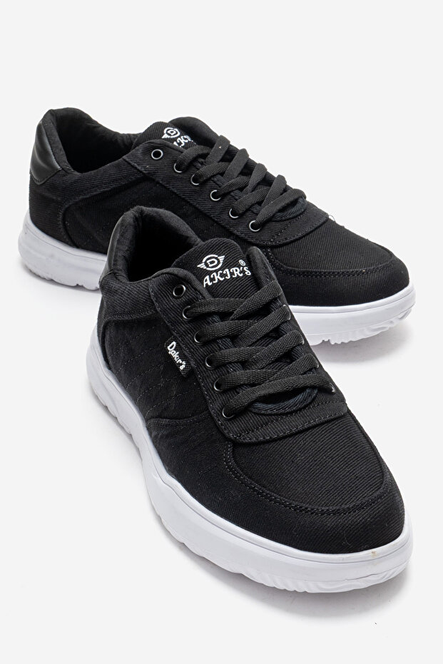 Side-Stitched Linen Men's Shoes Black White