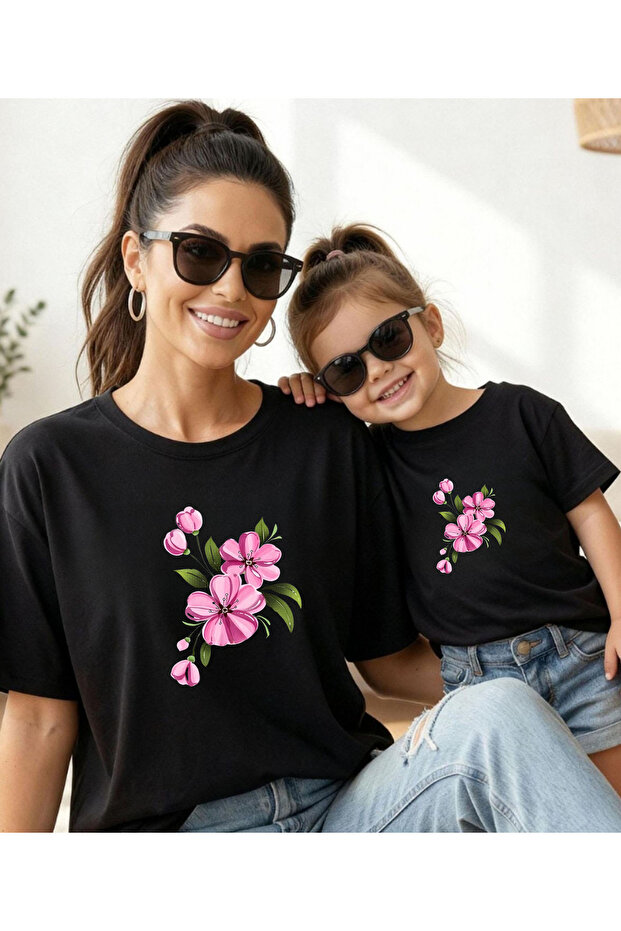 Pink Floral Printed Cotton Round Neck T-Shirt