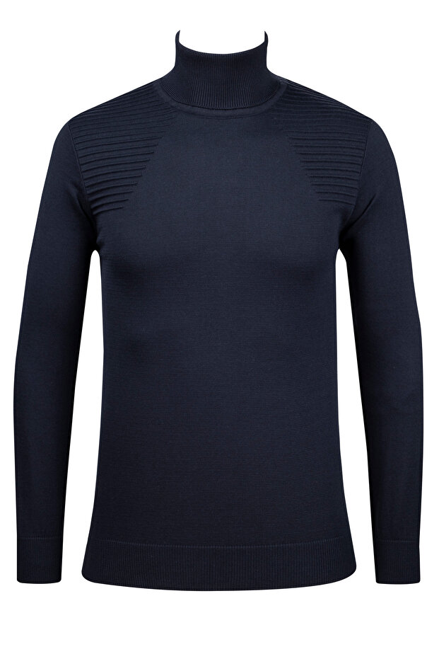 Men's Full Fisherman Knitwear Sweater with Patterned Sleeves and Elastic Waist Regular Fit - 5020E