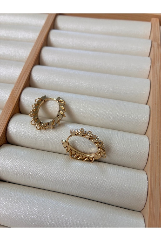Oval Ring Gold Steel Earrings with Chain
