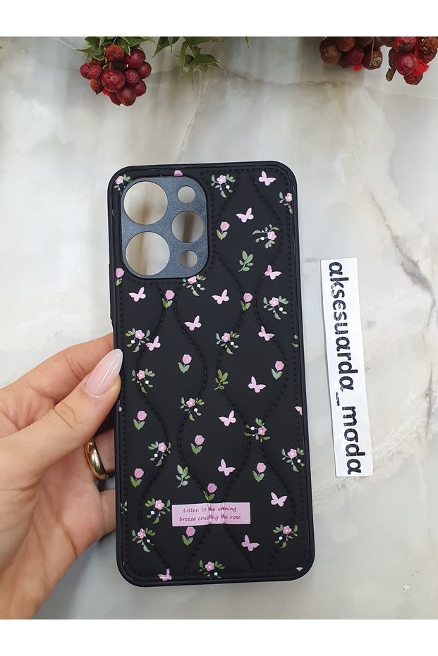 Redmi 12 Compatible Quilted Floral Patterned Puff Case