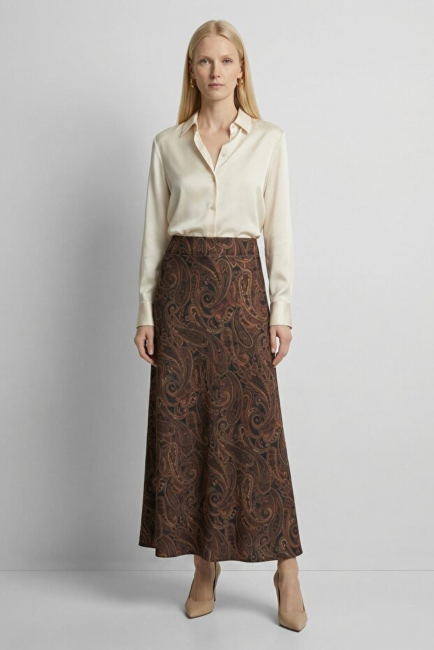 3507 leaf patterned skirt bitter coffee - 1