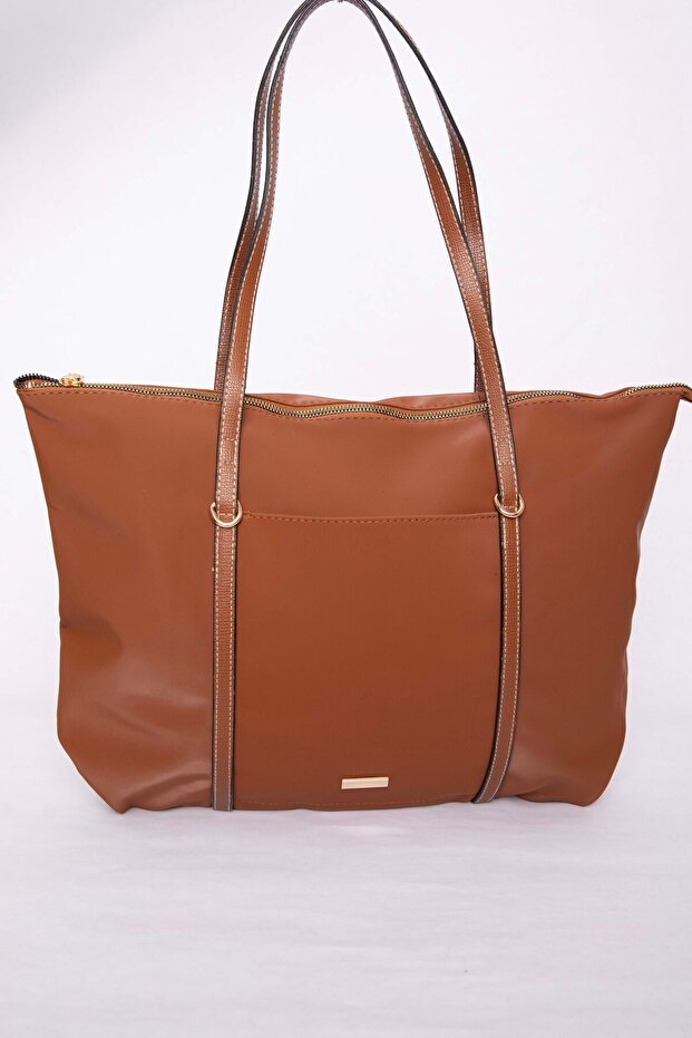 Zipper Detailed Hand & Shoulder Bag Brown
