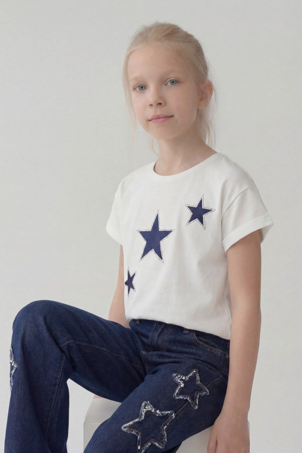 5-14 Years All Star Girls T-Shirt-Ecru