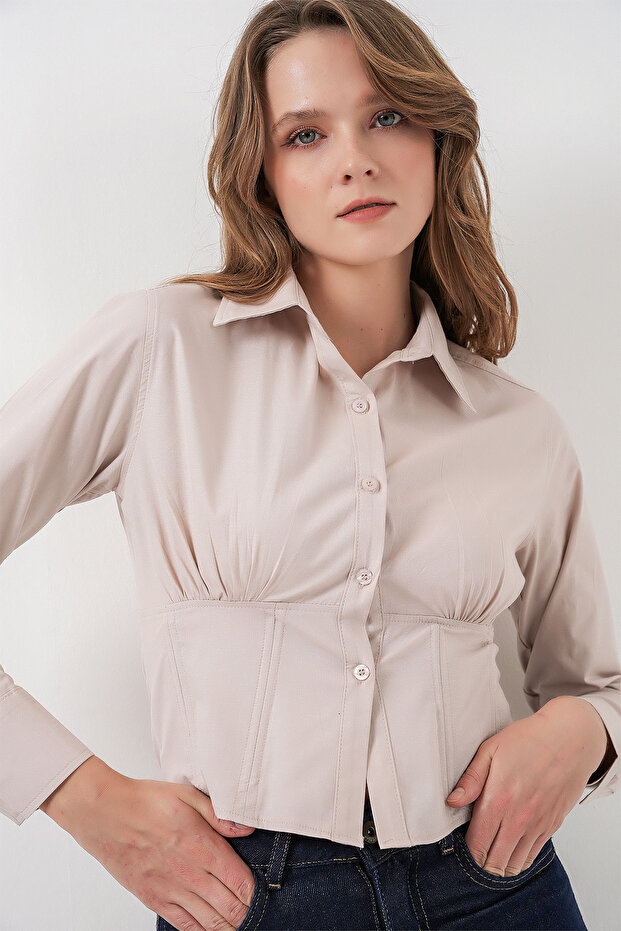 Women's Slim Fit Poplin Shirt 1339 - Cream