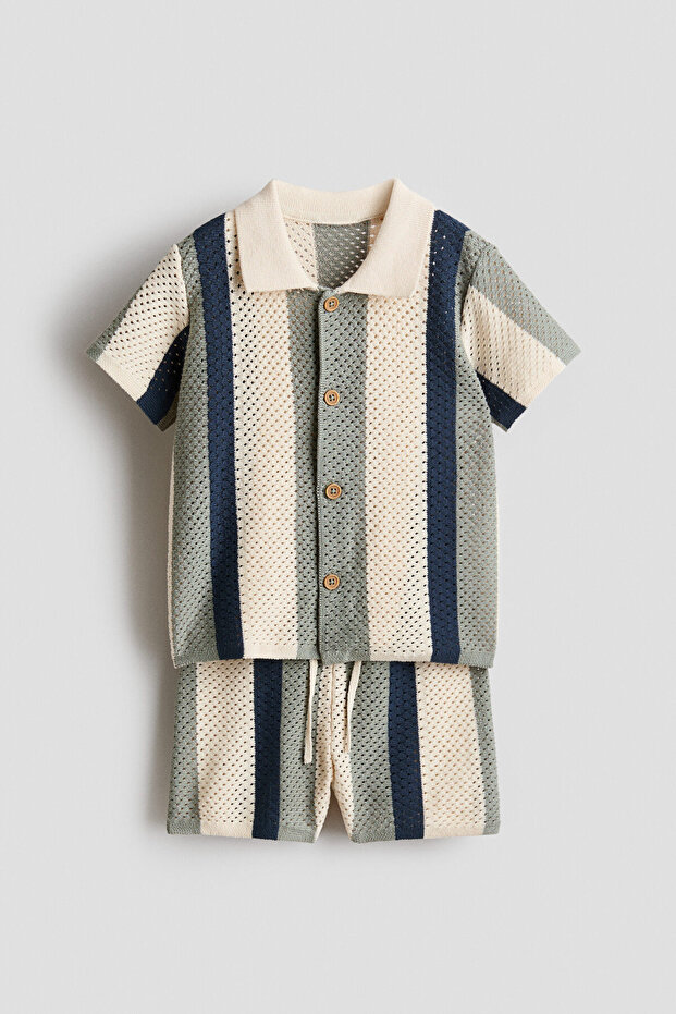 2 Parçalı Pamuklu File Triko Set - 1