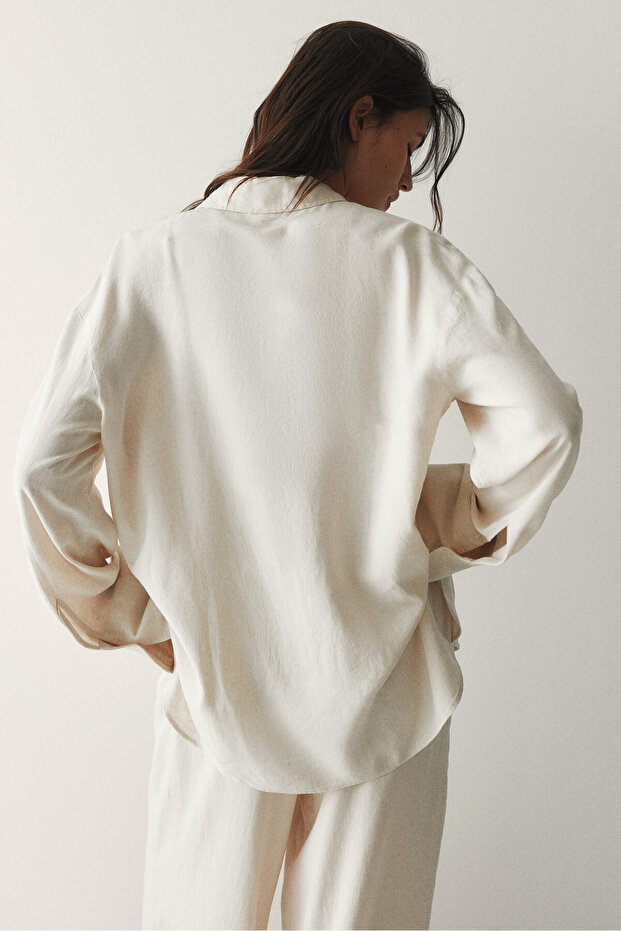 Keten Karışımlı Oversize Gömlek - 4