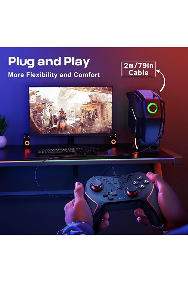 وحدة تحكم بأسلاك للكمبيوتر مزودة بزرين لتعيين الوظائف، وخاصية اهتزاز قابلة للتعديل، و3 سرعات توربو، متوافقة مع - 6