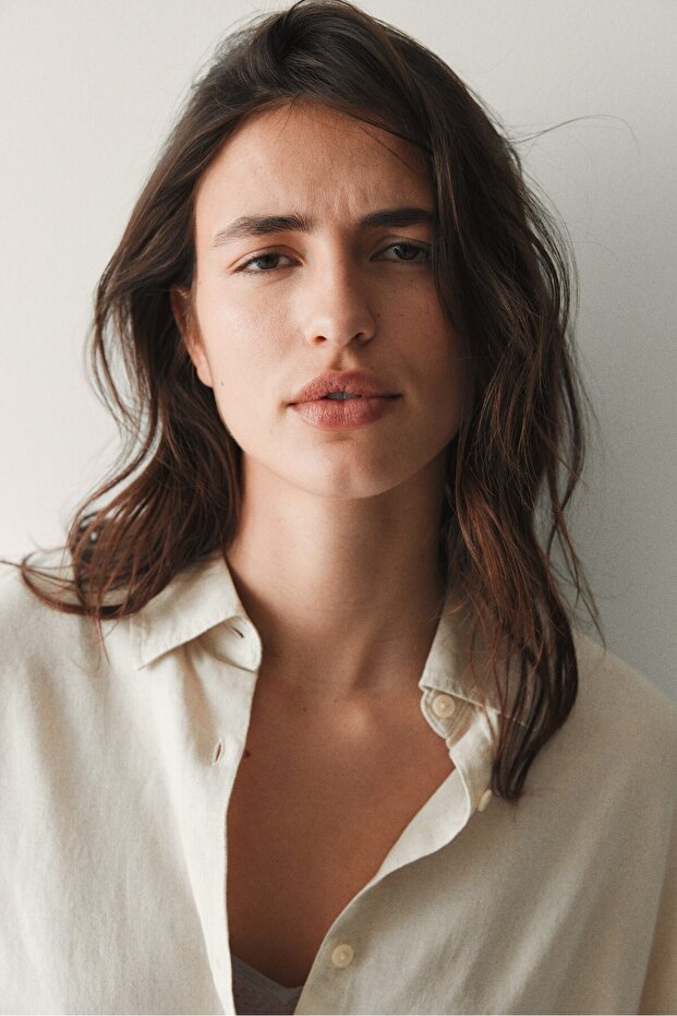 Keten Karışımlı Oversize Gömlek - 2