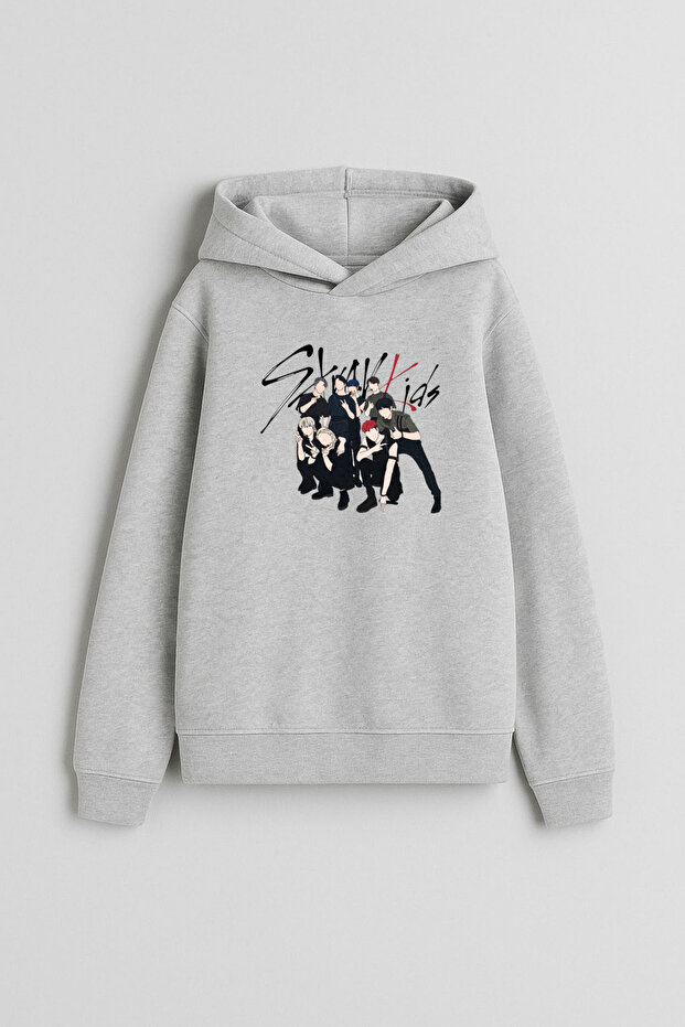 Stray Kids Printed Children's Gray Hooded Sweatshirt