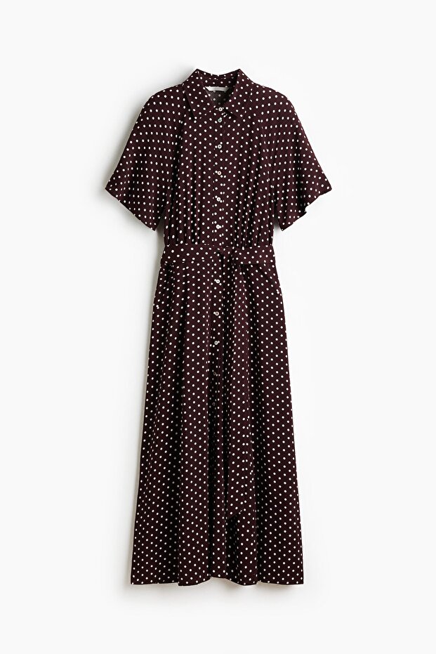 Kuşaklı Gömlek Elbise - 1