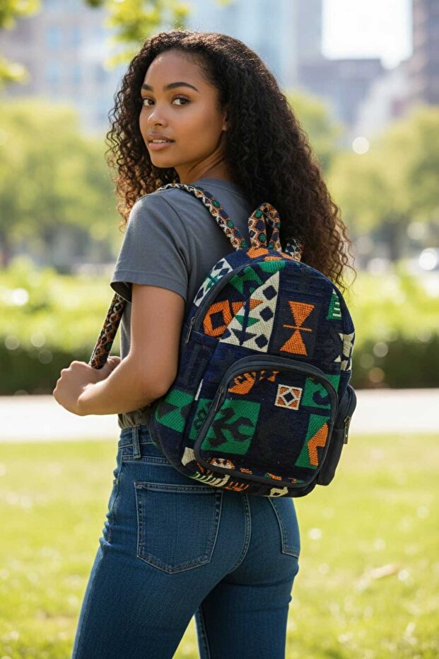 حقيبة ظهر أصلية منسوجة يدويًا بثلاثة أقسام - 2