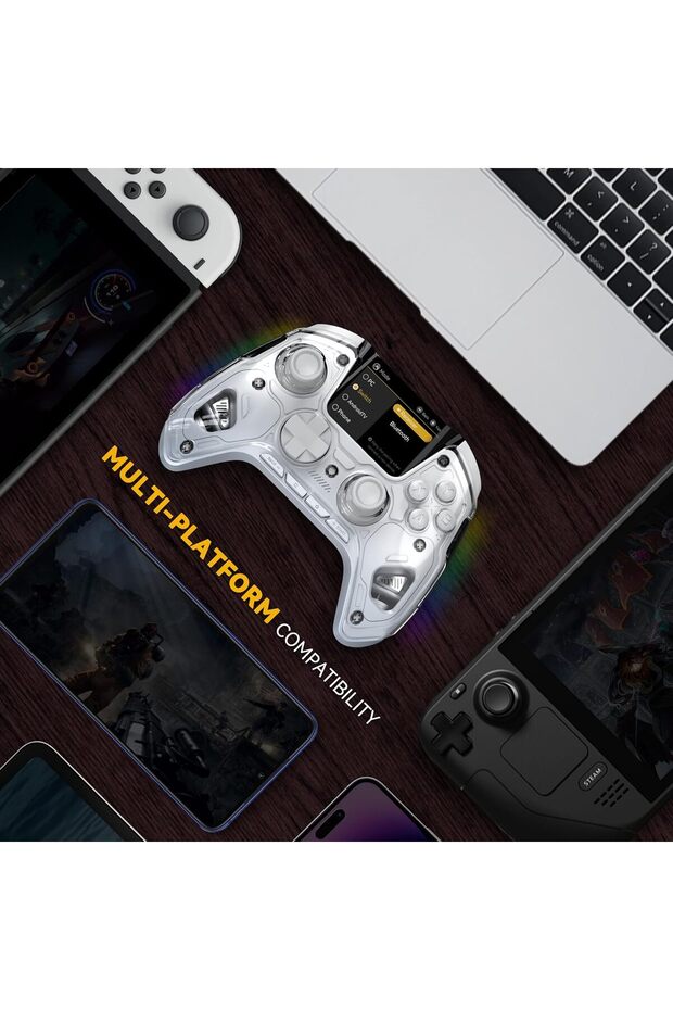 One Gaming Controller for PC, Bluetooth/Wired USB, Wireless with Hall Effect, Interactive Screen, White - 5