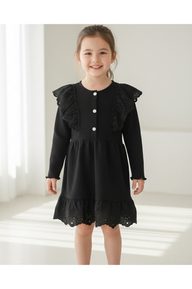 Lily Co Black Dress with Scallop Detail on Collar and Hem