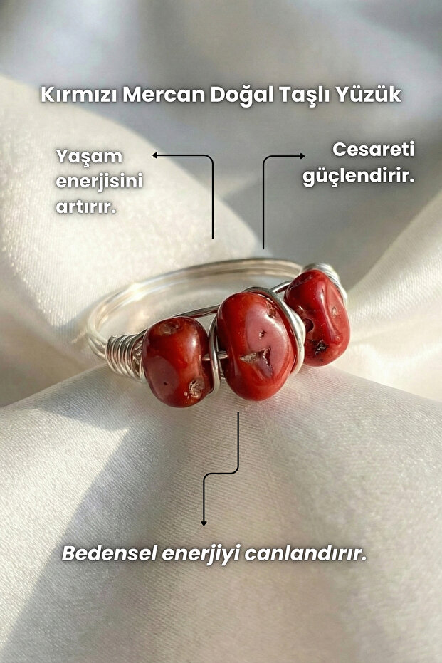 Natural Stone Ring with 3 Stones Wrapped Around Silver Color Adjustable