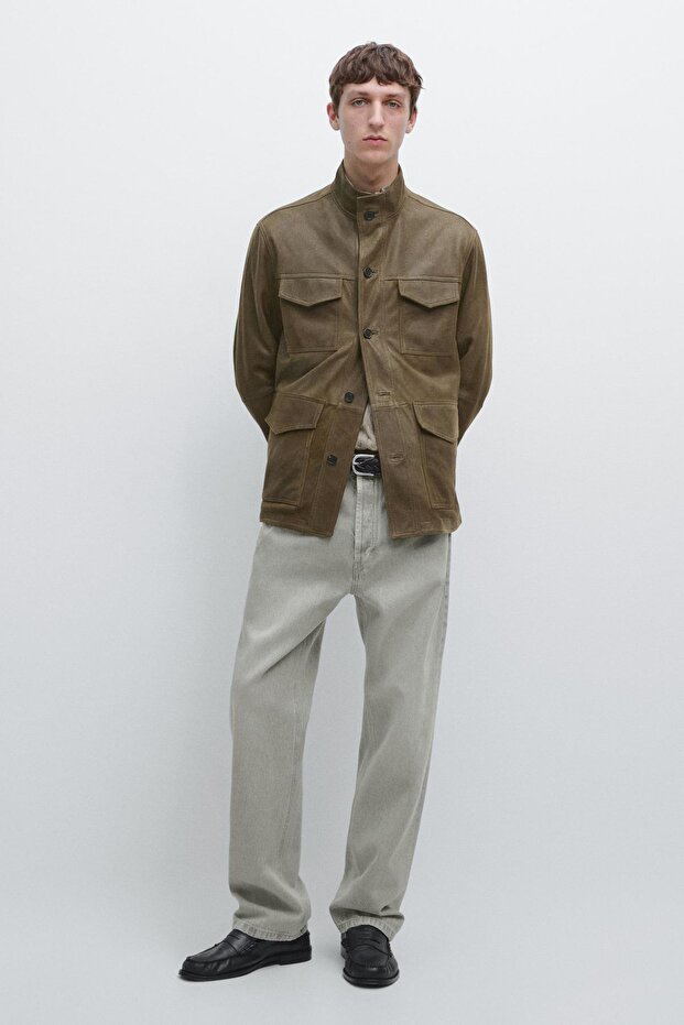 Distressed deri ceket - 1