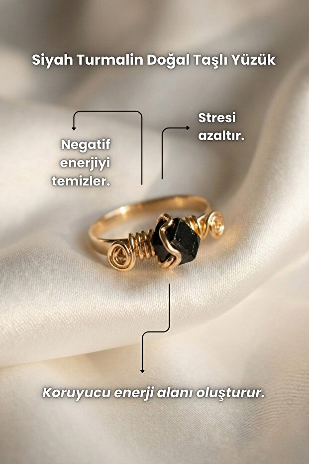 Natural Stone Ring Wrapped Around the Finger, Gold Color Adjustable Model