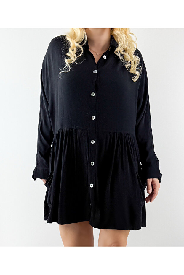 Black Buttoned Flared Dress - 2