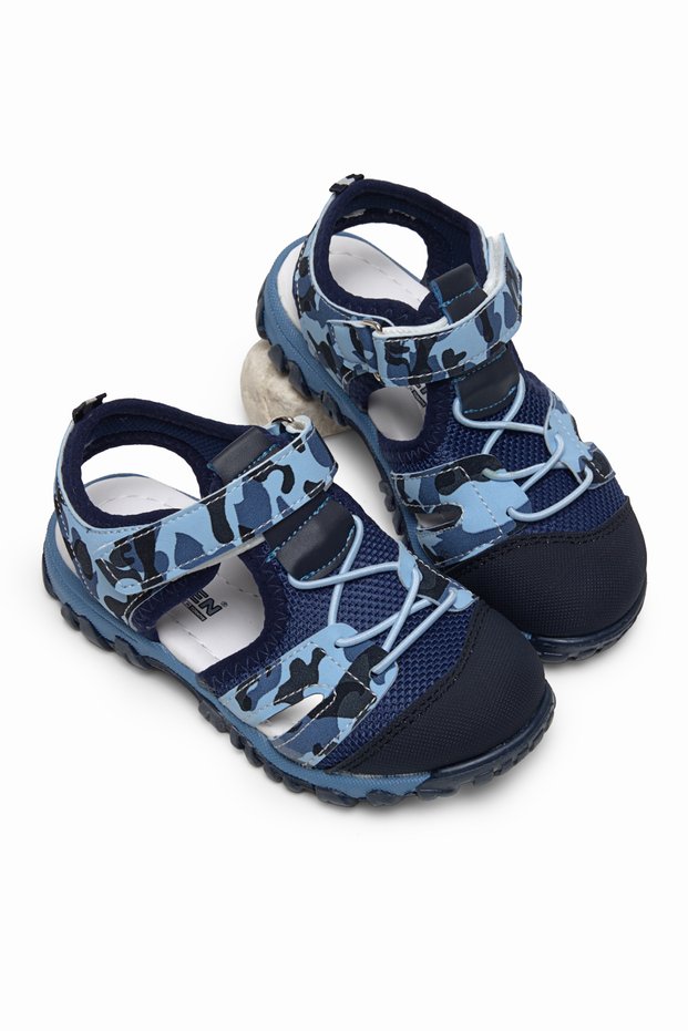 Children's Unisex Navy Blue Camouflage Children's Velcro and Lace-Up Comfortable Sandals