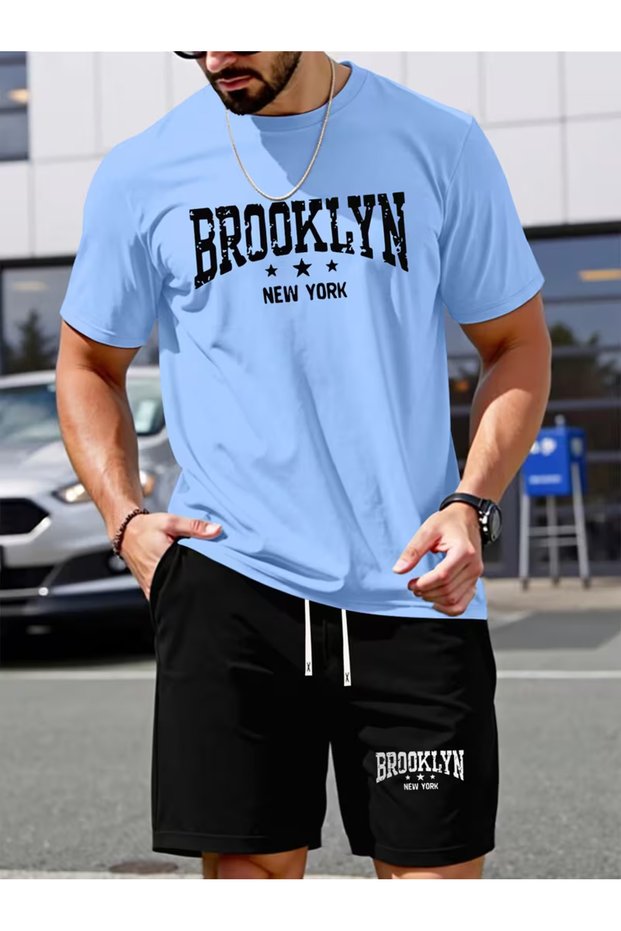 Men's Oversize Printed Shorts T-Shirt Set Streetwear Bottom-Top Combination