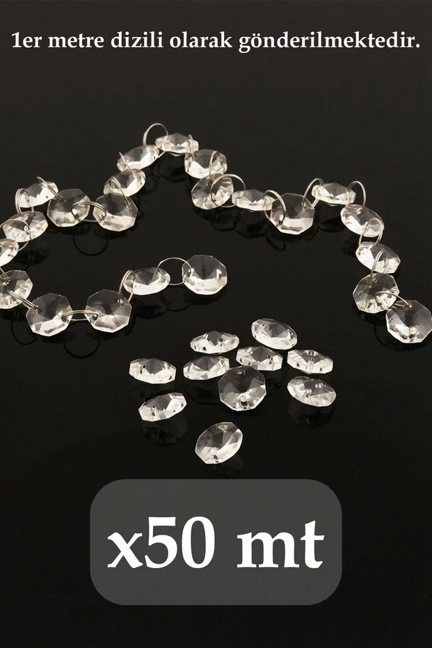50 Meters of Crystal Beads with Silver Rings for Organization, Chandelier Stone - 14 mm Double Hole - 2500 Pieces of Stone