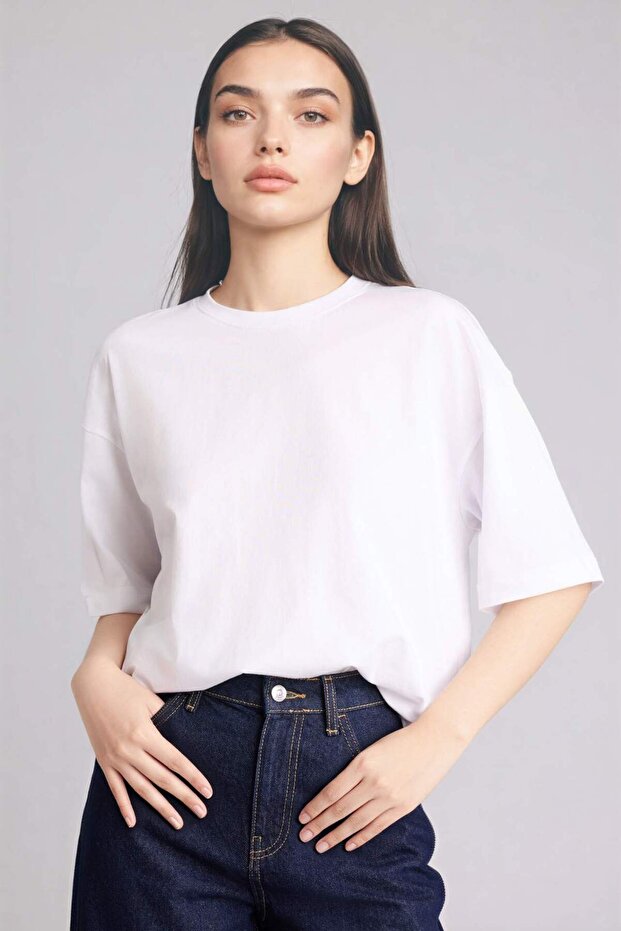 Oversıze Basıc Penye Tişört C0099AX26SM - 3