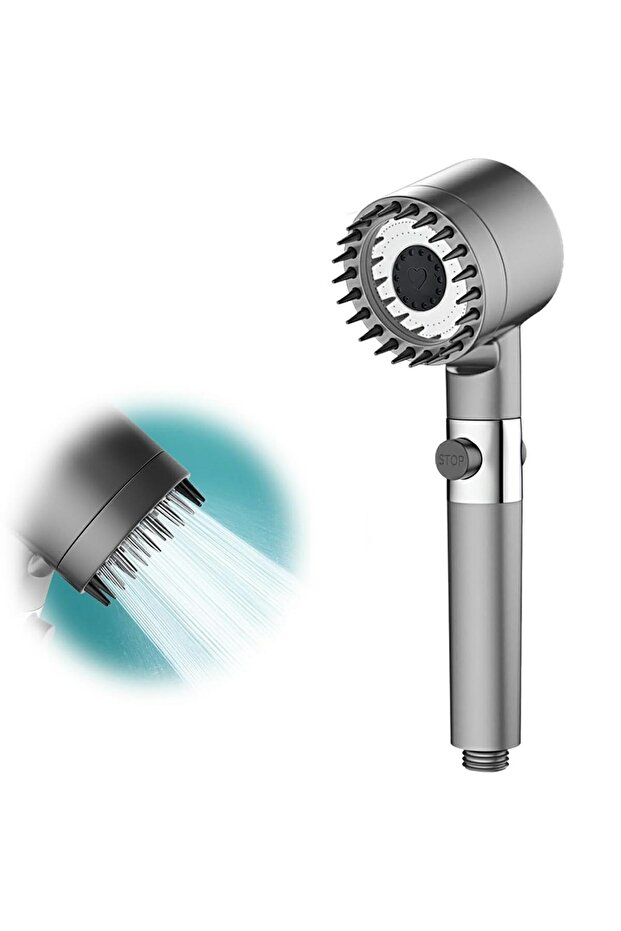 2-function shower head, STOP, 25 cm, Ø7.5 cm, plastic, gray - 1