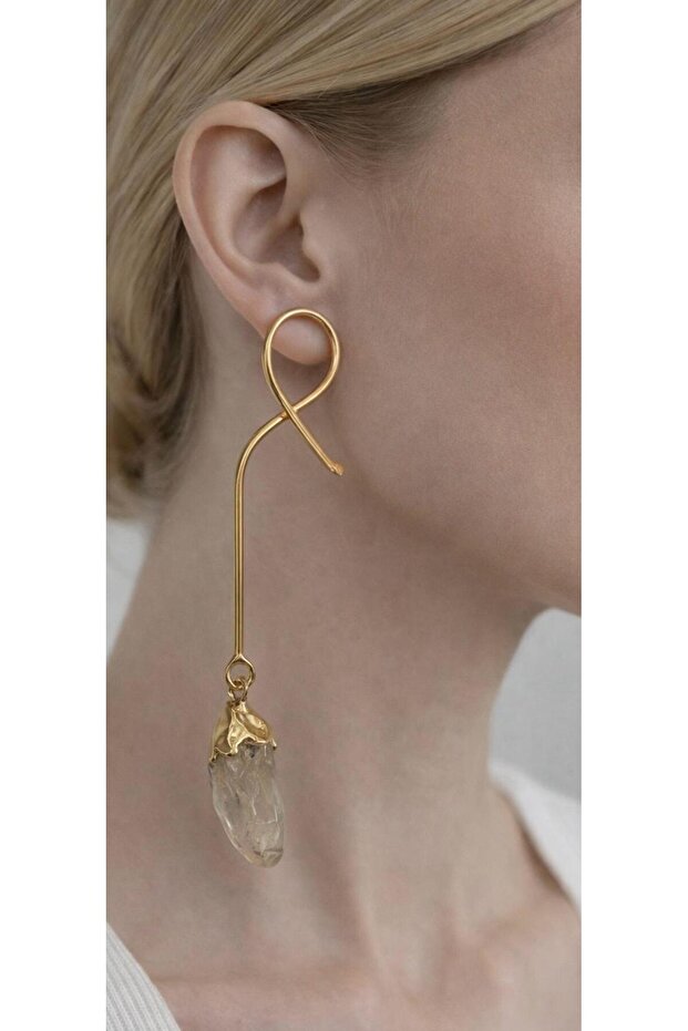 Gold Design Citrine Natural Stone Dangle Earrings